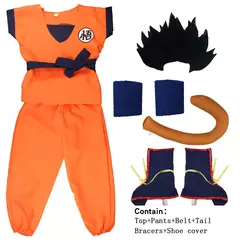 Adulto crianças anime conjunto de férias son goku carnaval festa de halloween anime cosplay traje topo/calças/cinto/cauda/pulso/peruca traje - comprar online