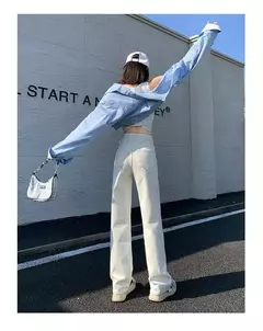 Calça jeans branca de perna larga feminina, com pernas retas, calça casual na moda, ajuste solto, emagrecedor, elegante, nova, 2024 na internet