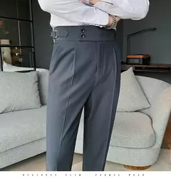 Homens estilo britânico ternos calças novo masculino sólido calças de cintura alta alta qualidade formal magro ajuste negócio casual terno calças - Wolf Magazine