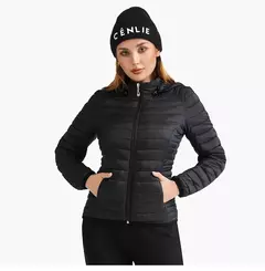 Imagem do Jaqueta Santelon feminina ultraleve acolchoada com capuz removível parka ao ar livre quente e leve com bolsa de armazenamento