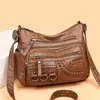 Bolsa de bolso multi couro PU vintage feminina, bolsas de ombro transversais femininas, bolsas de design de luxo, alta qualidade, 2023