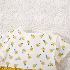 Vestido de alça de flor para bebê, Decoração de flores, colarinho dobrável, doce vestido de princesa, verão, novo