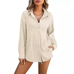 Blusas vintage grandes para mulheres, camisas soltas casuais para jovens, tops femininos monocromáticos, moda elegante, outono, 2024 - loja online