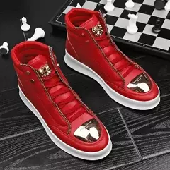 Bota de plataforma leopardo masculina, sapato de couro alto, tênis de metal, calçado masculino, designer de luxo, tendência - Wolf Magazine