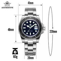 Imagem do Relógio de Quartzo Analógico Masculino ADDIESDIVE, Aço Inoxidável, Luminoso 20 Bar Impermeável, Luxuoso Relógios De Mergulho, BGW9, H3