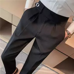 Homens estilo britânico ternos calças novo masculino sólido calças de cintura alta alta qualidade formal magro ajuste negócio casual terno calças - comprar online
