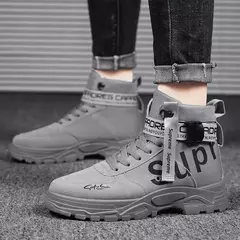 Botas masculinas 2024 novo outono dedo do pé redondo alta bunda plataforma de fundo grosso botas na moda grande 46 rendas até aumento de altura botas ao ar livre - comprar online