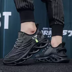 Imagem do Tênis de corrida casual masculino, tênis de corrida, tênis de malha respirável, calçados esportivos leves que absorvem choques, branco, preto, ao ar livre