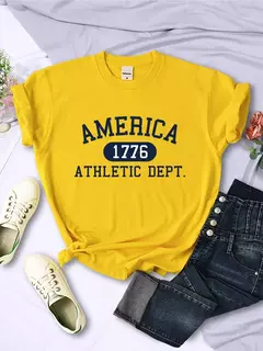 América 1776 Athletic Dept Letter T-Shirt Feminino Esporte Casual Top Colheita Cool Hip Hop T Shirt Macio Respirável T Shirt Mulheres