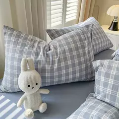 Conjunto de edredão reticulado com lençol e fronhas, roupa de cama quente, grade, completa, queen size, sem enchimento, novo, 2022, duplo na internet
