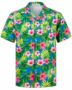 Camisa havaiana masculina de botão manga curta, estampada em coqueiro, camisa aloha, camisa casual de praia, plus size, moda verão, 6XL na internet