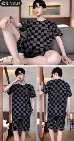Verão Mens Plus Size Lounge Wear Moda Pijama De Algodão Manga Curta Pj Set Impresso Elegante Xadrez Homewear 3xl 4xl Pijamas