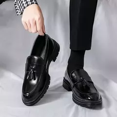 Imagem do Mocassins macios masculinos, sapatos de couro borla, sapatilha de condução, marca de luxo, plus size, 46, alta qualidade, moda