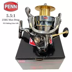 Carretel de pesca PENN GX1000-7000 com 13 + 1 rolamentos de última geração, arrasto máximo de 25 kg e presente de linha de pesca PE bônus