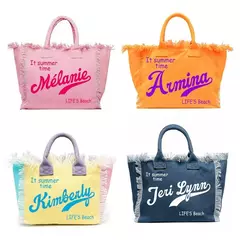 Bolsa de lona elegante e personalizável para mulheres, praia de verão, grande capacidade, bolsa pendular, presentes de casamento