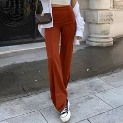 Calça feminina casual de cintura alta, temperamento pendular, moda feminina, micro calças largas, roupa simples, outono, nova - comprar online