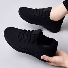 Imagem do Tênis de plataforma antiderrapante respirável para mulheres, sapatos casuais, tênis de corrida coreano, preto, novo, moda, outono, 2024