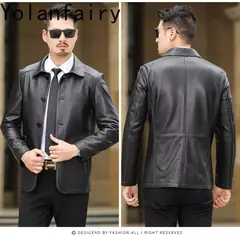 YOLANFAIRY-Jaqueta de couro genuíno masculina, jaquetas inteligentes finas e longas, casaco fino casual, nova primavera, outono - Wolf Magazine