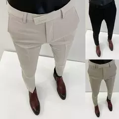Homens terno calças calças formais pantalone hombre estiramento fino cor sólida vestido casual calças de comprimento total moda novas roupas masculinas na internet