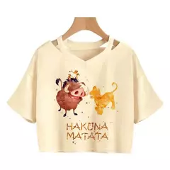 Disney o rei leão colheita topo t camisa recortada harajuku camiseta hakuna matata tshirt feminino topo t roupas femininas na internet