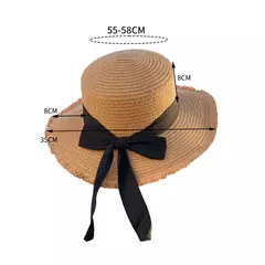 Chapéu de palha com laço feminino, aba larga, top macio, proteção solar, acessórios de praia, verão na internet
