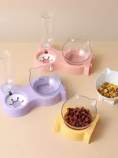 Tigela de comida para gatos, alimentador automático, tudo em um, tigela de comida para cães e gatos e fonte para beber, prato elevado