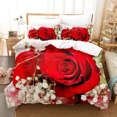 Rosas vermelhas conjunto capa de edredão rainha tamanho rei completa 3d conjuntos cama flor fronha colcha roupa única cama dupla 220x240 200x200 - loja online