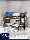 Rack de secagem de pratos, 2 camadas, compacto, cozinha, conjunto de escorredor, grande, à prova de ferrugem, escorredor de pratos com suporte de utensílio