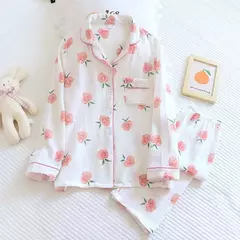 Conjunto de pijamas estampados em bolinhas, loungewear, pijama de gaze 100% algodão, loungewear, primavera, verão, feminino, pijamas, 2 peças, 2022 - loja online