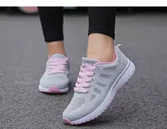 Mulheres sapatos casuais moda respirável andando malha sapatos planos tênis feminino 2021 ginásio sapatos vulcanizados branco calçado feminino - loja online