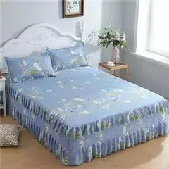 Conjunto de Colcha de Algodão com Bordado, Saia de Cama, Fronhas, Capa de Folha, Rei, Rainha, Duplo, 1.5 m, 1.8 m, 2m, 3 Peças por Conjunto - comprar online