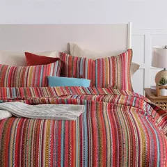 Imagem do Bohemia Listrado Algodão Colcha Acolchoada para Cama, Colcha Set, Colcha de Verão Reversível, Cobertor Consolador, Cobertura de Cama Queen Size