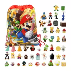Super mario bros figuras de ação brinquedos conjunto kawaii pvc anime jogo modelo ornamentos bonecas com saco armazenamento para crianças brinquedos presentes