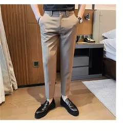 Calça de cintura elástica cor sólida para homens, calça casual slim fit, vestido de festa social, roupas de negócios de alta qualidade