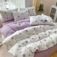 Conjunto de 3 peças com estampa floral de planta em forma de coração, capa de edredom e um par de fronhas (sem acolchoamento), adequado para quarto na internet