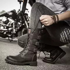 Botas masculinas luxuosas de cano médio, botas de couro para motocicleta, moda rendas até botas masculinas britânicas, bota de ciclismo de qualidade - comprar online