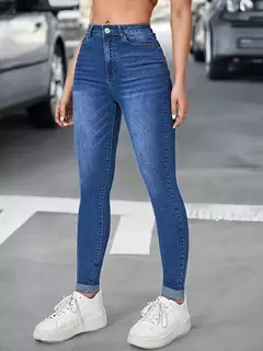 Jeans apertado, estilo europeu e americano, calças cortadas de cintura alta, elástico, slim fit, combina com tudo, roupa quente, 2022 - comprar online