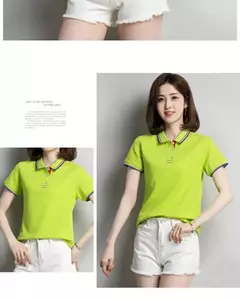 Camisa polo feminina de algodão solto, manga curta, blusa esportiva casual com lapela, camisa de negócios preto e branco, verão feminino