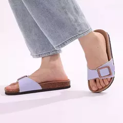 Evshine-chinelos planos femininos, novo design, tamancos, mulas femininas, chinelos de cortiça na moda, fivela ajustável, verão, 2024 - loja online