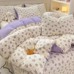 Imagem do Conjunto de cama infantil com 3 peças, colcha rosa, capa de edredão floral vegetal, padrão de gato, desenhos animados fofos, conjunto de cama para meninas, decoração do quarto