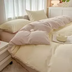 Conjunto de cama de tecido com escova de cor sólida, 2 lados, 4 peças, capa de edredom, fronha, lençol, colcha, único, queen, king size - Wolf Magazine