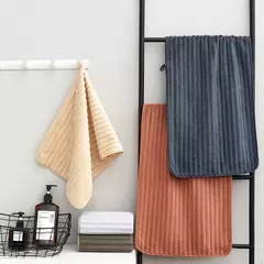 Imagem do Toalha de cara coral listrada engroçada macia do velo, toalha de banheiro do microfiber, água-absorvente, não fácil de verter