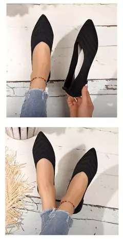 Sapatos baixos de dedo apontado para mulheres, Cor sólida, Sapatos de malha, Mocassins casuais, Sapatilhas respiráveis - comprar online