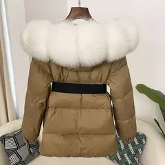 Oftbuy 2024 jaqueta de inverno feminina gola de pele de raposa natural real com capuz grosso quente 90% pato branco para baixo casaco feminino streetwear casual na internet