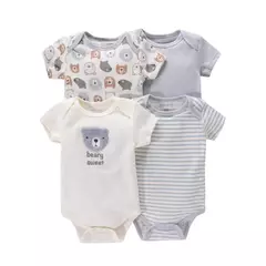 Recém-nascido manga curta em torno do pescoço macacão, onesies para bebês meninos e meninas, desenhos animados flores animais impressão, roupas infantis, 4pcs - comprar online