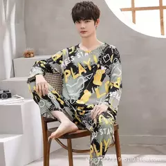 Conjuntos de pijama de lazer listrados masculinos, roupa doméstica masculina de mangas compridas, adolescentes, terno fora da casa, novo, primavera e outono - Wolf Magazine