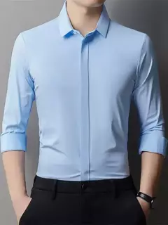 Imagem do Camisa de spandex fina de manga comprida masculina, manga curta, elástica alta