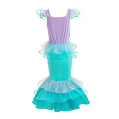 Meninas escala roxa princesa sereia ariel cosplay vestido de halloween vestido de festa de aniversário meninas verão praia vestido de férias - comprar online
