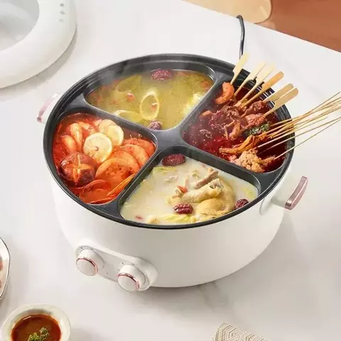 Panela elétrica de pato mandarim colorido, quatro grades, multifuncional doméstico, 6 l de capacidade, panela quente integrada, caldeirão