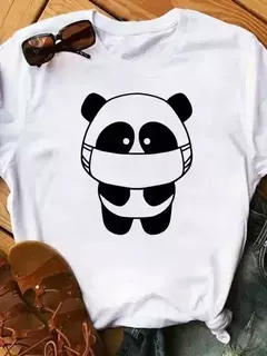 Maycaur-camiseta de manga curta para mulher, top solto com estampa de panda fofa, casual e solta, verão na internet